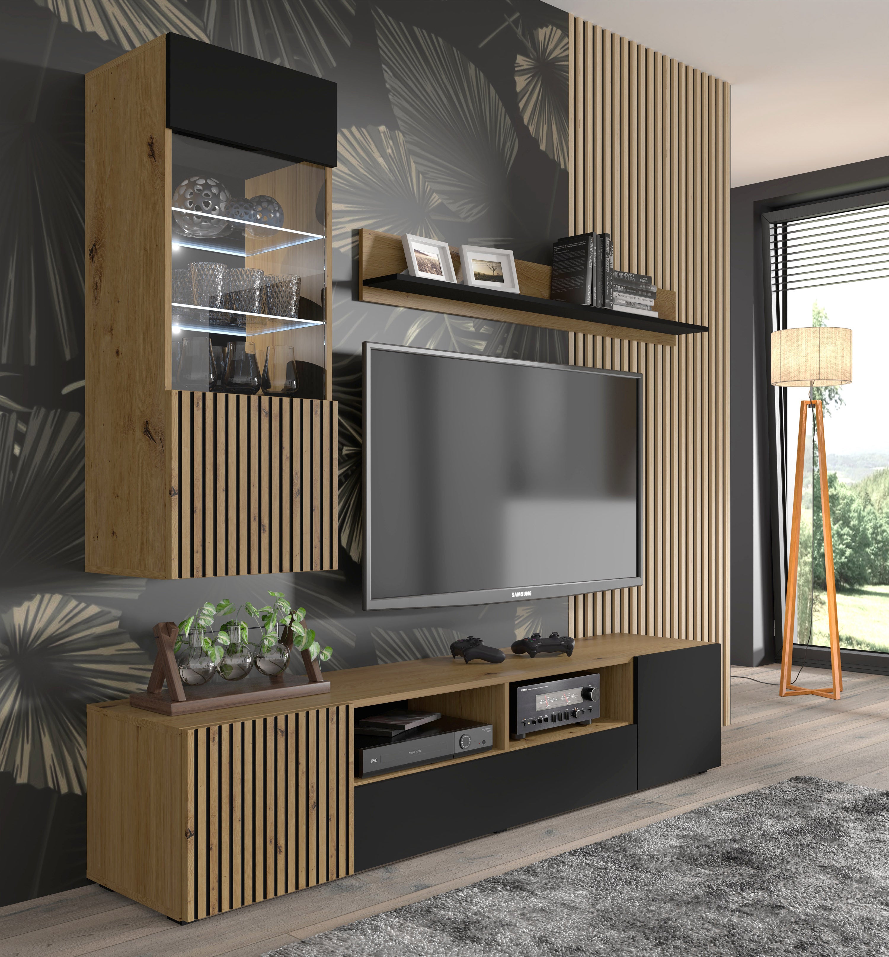 Meuble TV 3 portes 200 cm Nera Bois et Noir - 8