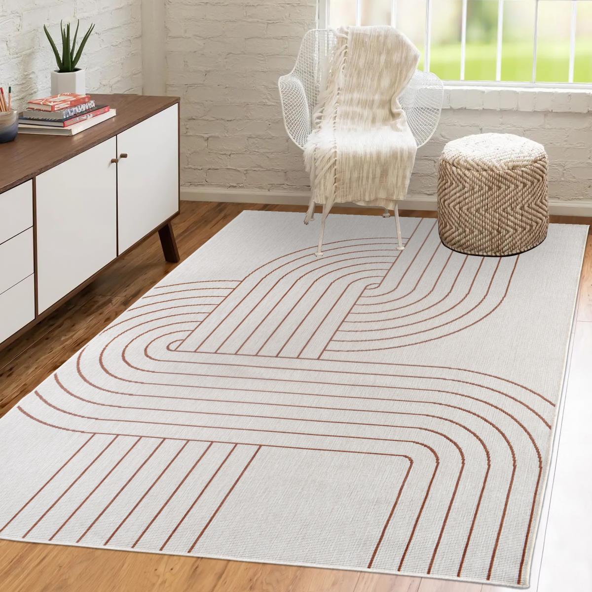 Tapis extérieur, kilim reversible 160x230 LYN2 T REVERSIBLE terracota et crème - 9