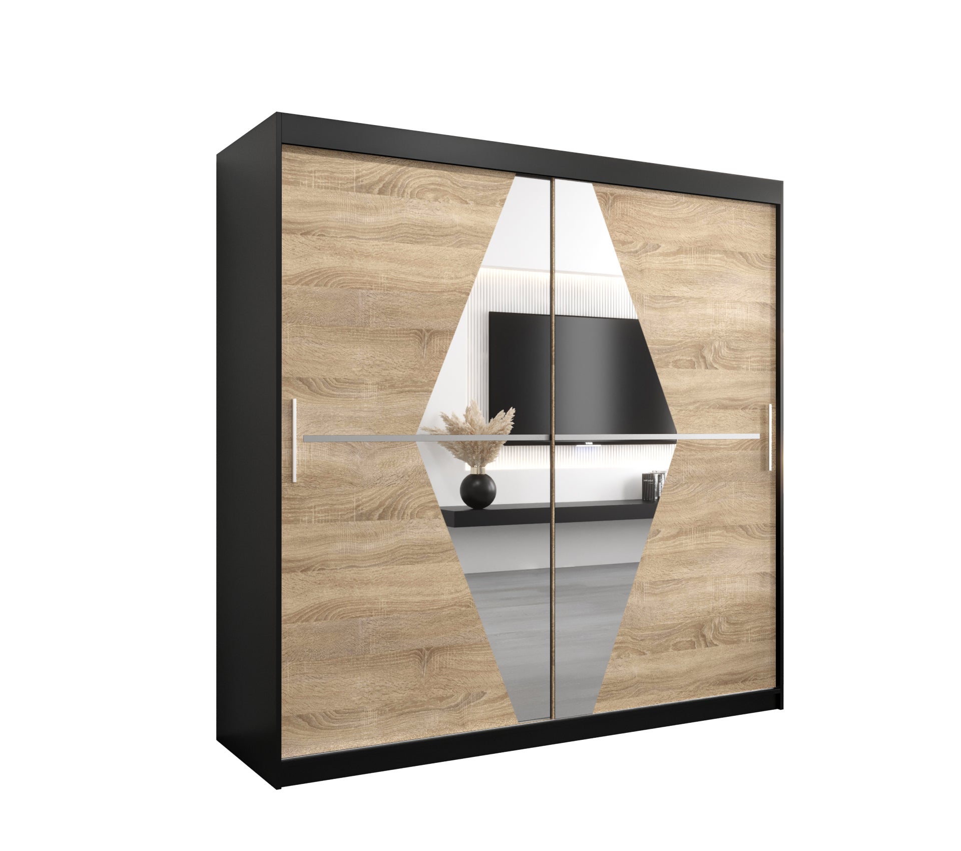 Szafa przesuwna garderoba BOLIWIA 200 x 62 x 200 cm Czarny + Sonoma - Abiks Meble