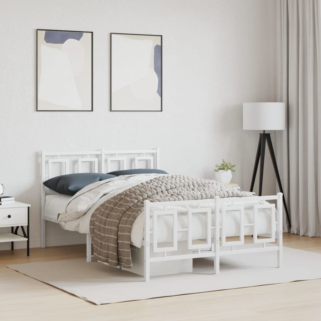 Cadre De Lit En Métal 120x200cm – Avec Tête Et Pied De Lit – Blanc