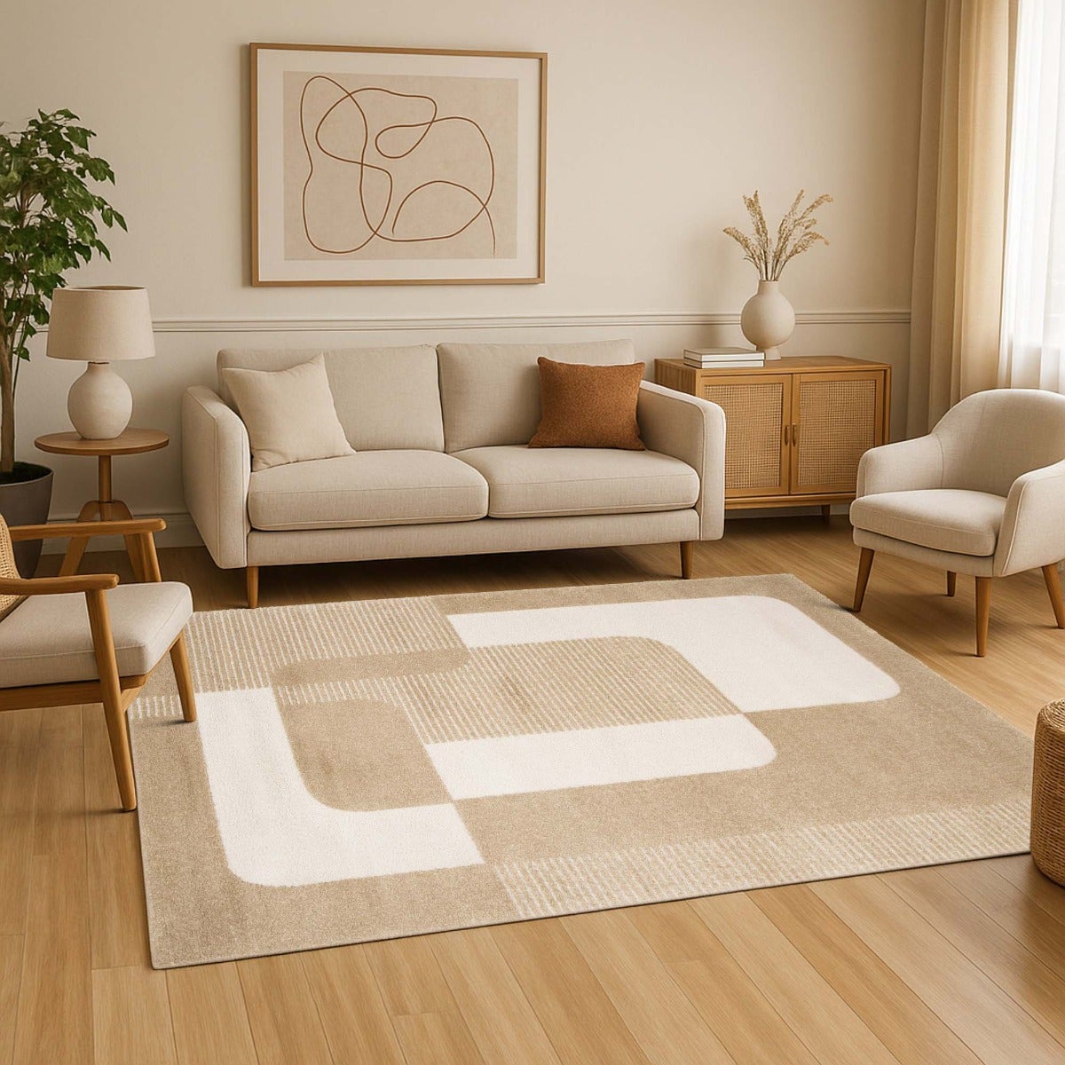 Tappeto morbido a rilievo moderno grafico beige 160x230 - 2