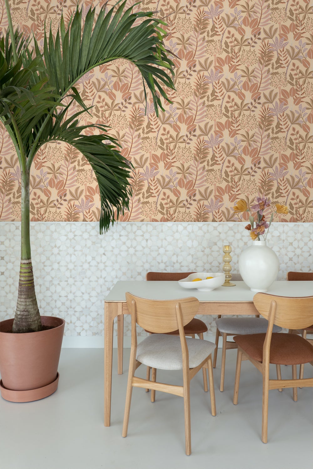 Papier peint feuilles beige, rose terracotta et lilas violet - 50 x 900 cm - ESTAhome - 4