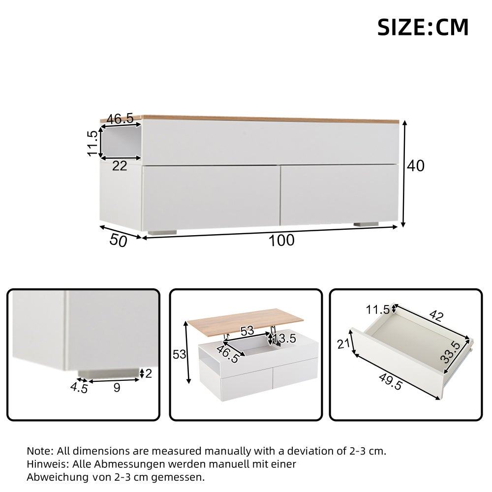 Table basse multifonction levable, bureau 2 tables, capacité grande, meuble moderne, blanc, pour salon, bureau, salle à manger - 3
