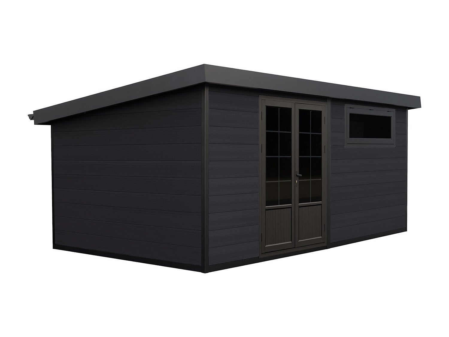 Abri de jardin en bois composite 28 mm - parois réversibles - gris anthracite ou naturel foncé - 17,25 m² - HAZELTON - 4