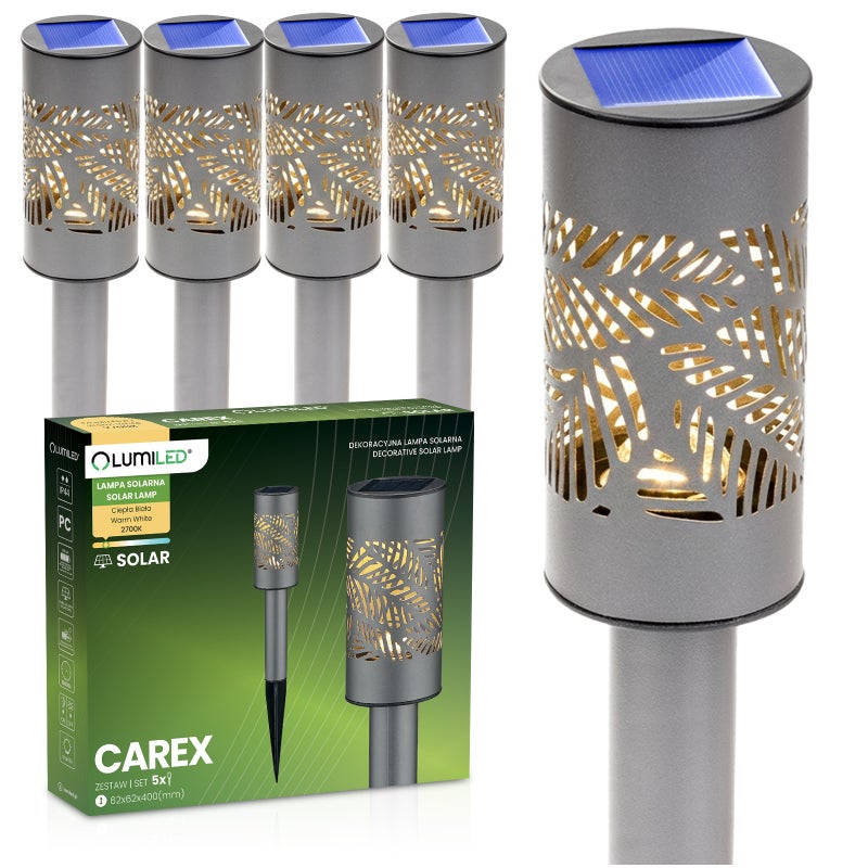 5x Lampa Solarna Ogrodowa LED 2700K Ciepła Biel Wbijana Słupek Ażurowy CAREX Lumiled