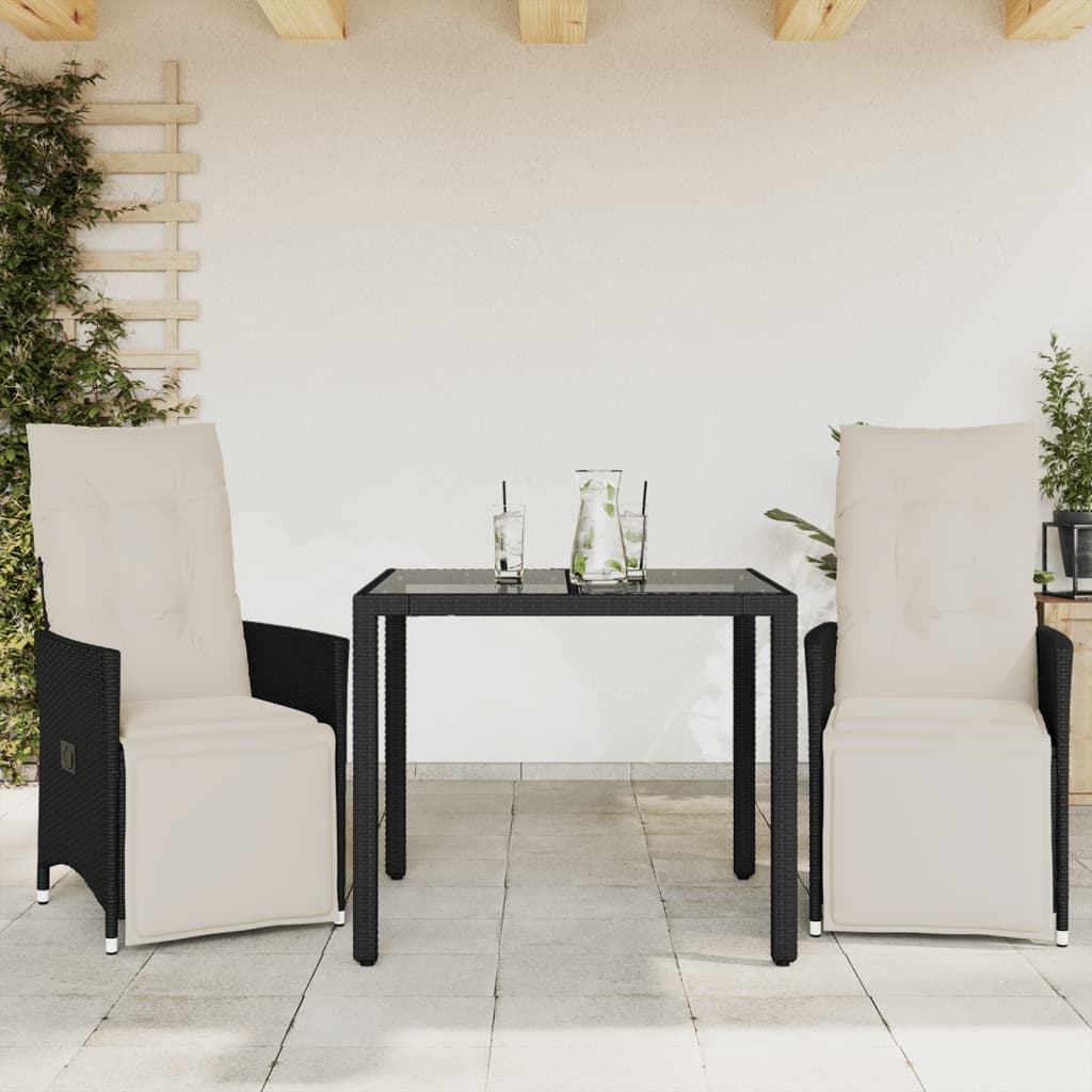 3-cz. zestaw mebli bistro z poduszkami, czarny, polirattan vidaXL