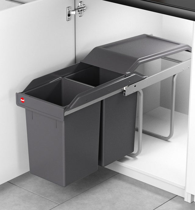 Poubelle de cuisine tri sélectif 2 bacs encastrable sous évier 30L (15+15) Hailo Tandem