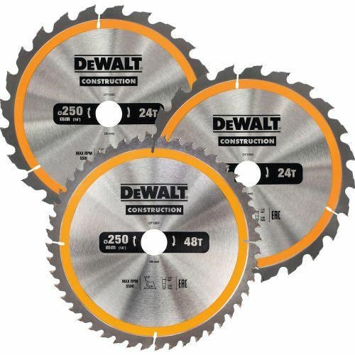 DeWalt DT1963 Lames de scie circulaire 3 piÃ¨ces - 250 x 30 x 24T-24T-48T - Bois - 3
