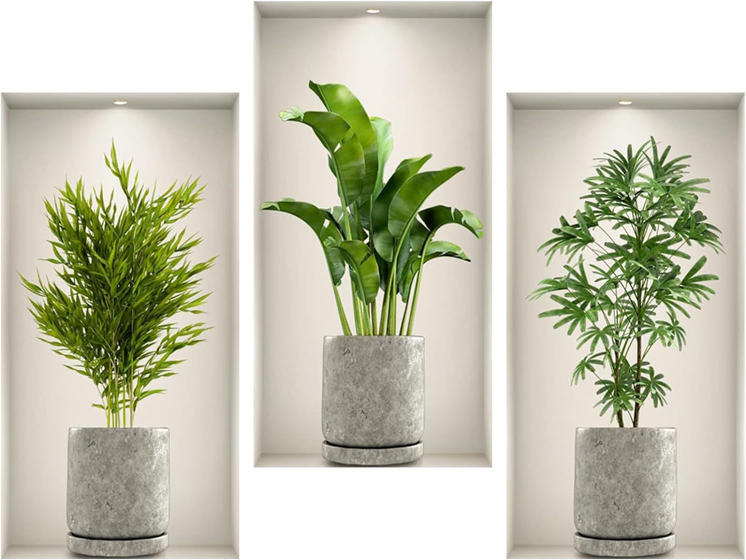 3-częściowe naklejki ścienne 3D z motywem roślin, 45 x 23 cm, naklejki ścienne 3D z motywem roślin do salonu, zielone naklejki ścienne z motywem rośl