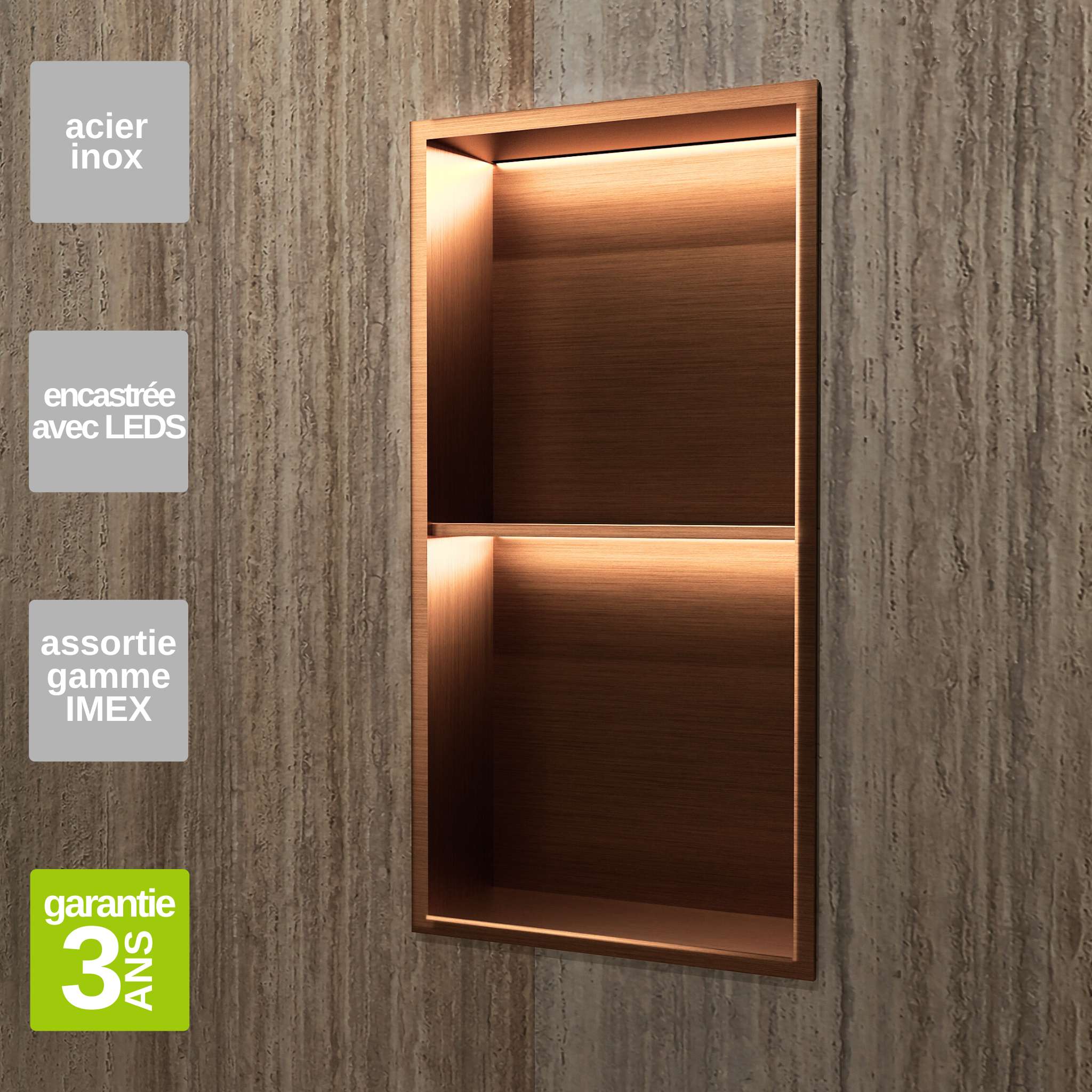 Étagère murale douche niche encastrable sans rebord noir acier inox 90x30x10 cm