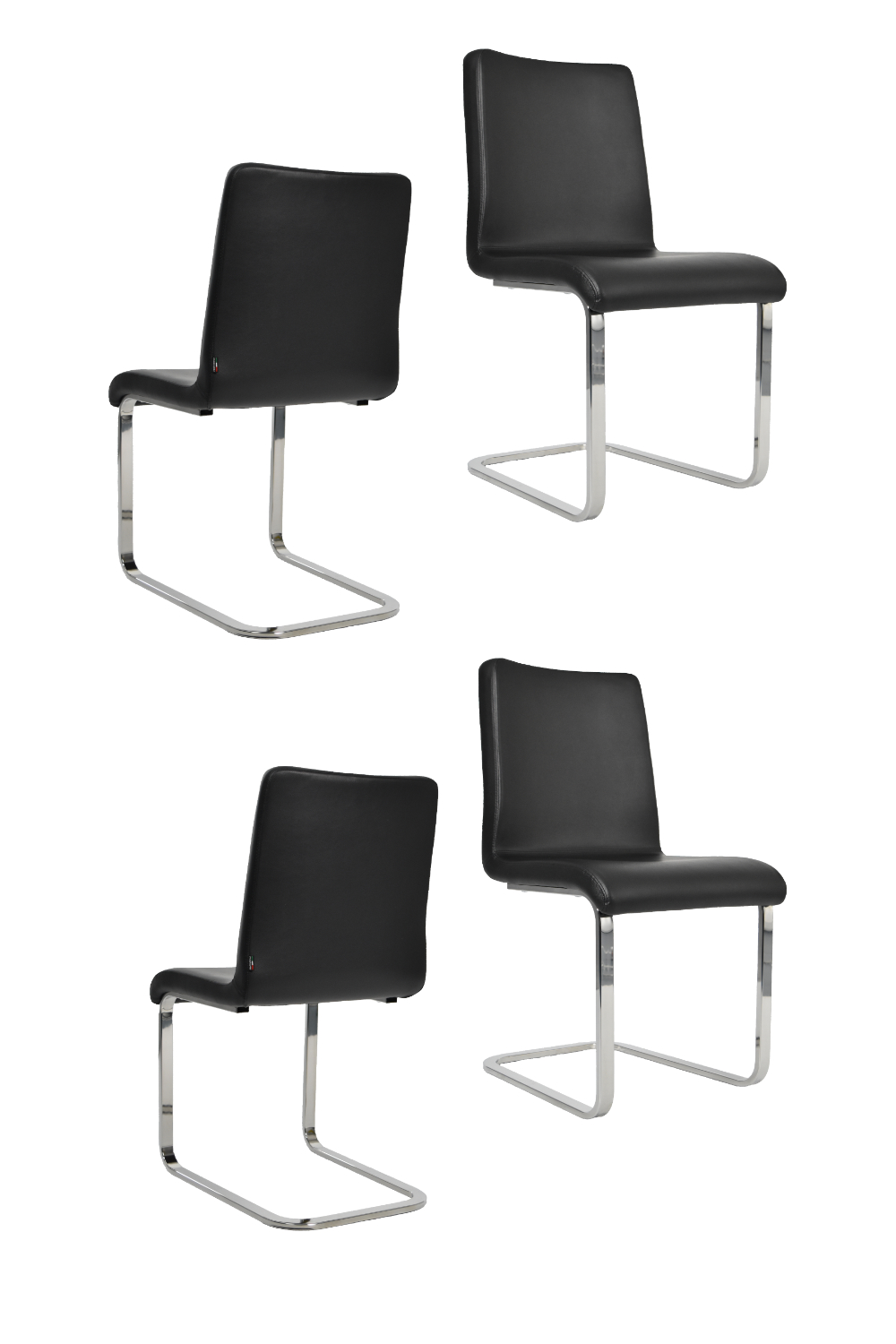 Tommychairs - set 4 sillas greta cantilever con patas de acero cromado y asiento en madera multicapa, tapizado en polipiel negro