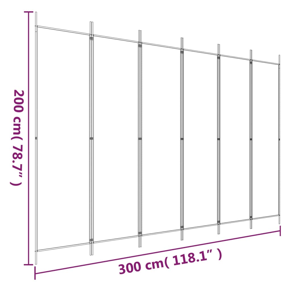 Cloison de séparation | Paravent | Séparateur 6 panneaux Marron 300x200 cm Tissu - 8