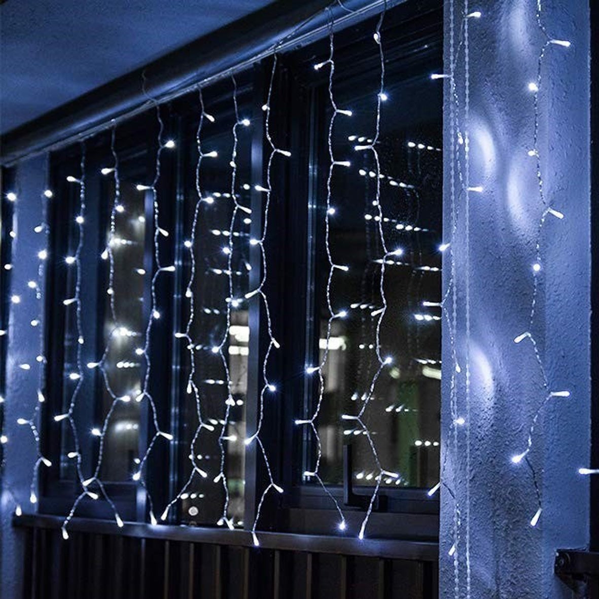 Guirlande LED Rideaux 220V IP44 3M, 8 modes - câble transparent - MultiCouleur / 140 LED - SILUMEN - 4