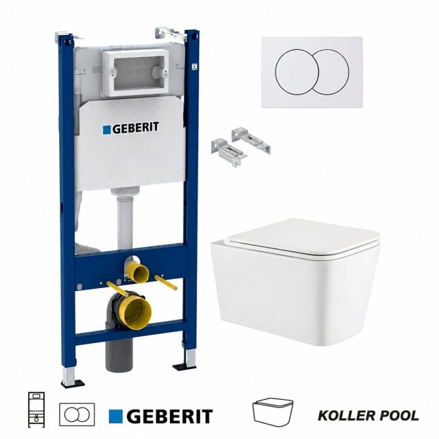 Bâti-support GEBERIT Duofix pack réservoir encastrable et plaque DELTA 01 Blanc Brillant avec WC suspendu TREND Blanc Vortex par KP