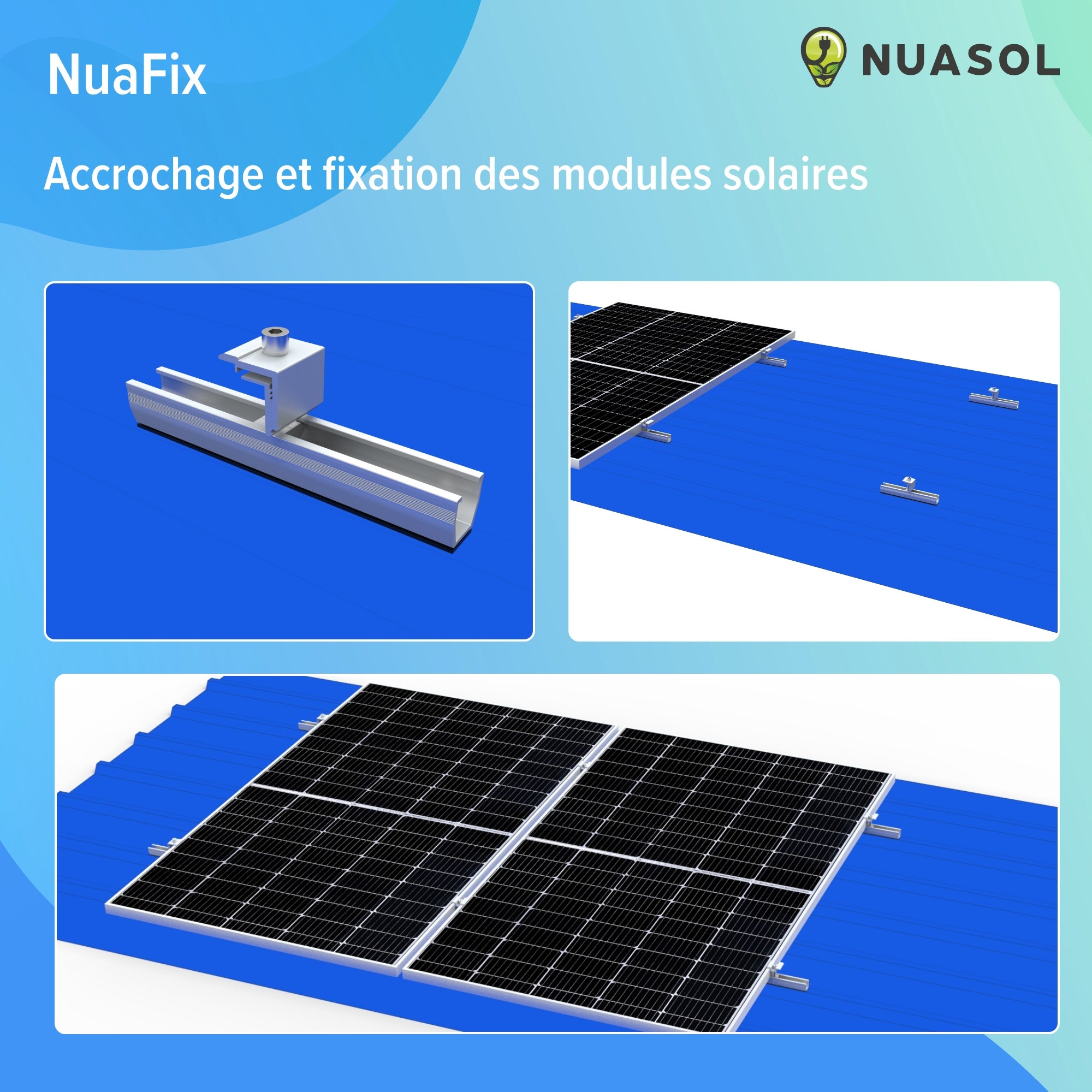 NUASOL Kit de montage sur toiture en tôle trapézoïdale pour 2 panneaux solaires - 6
