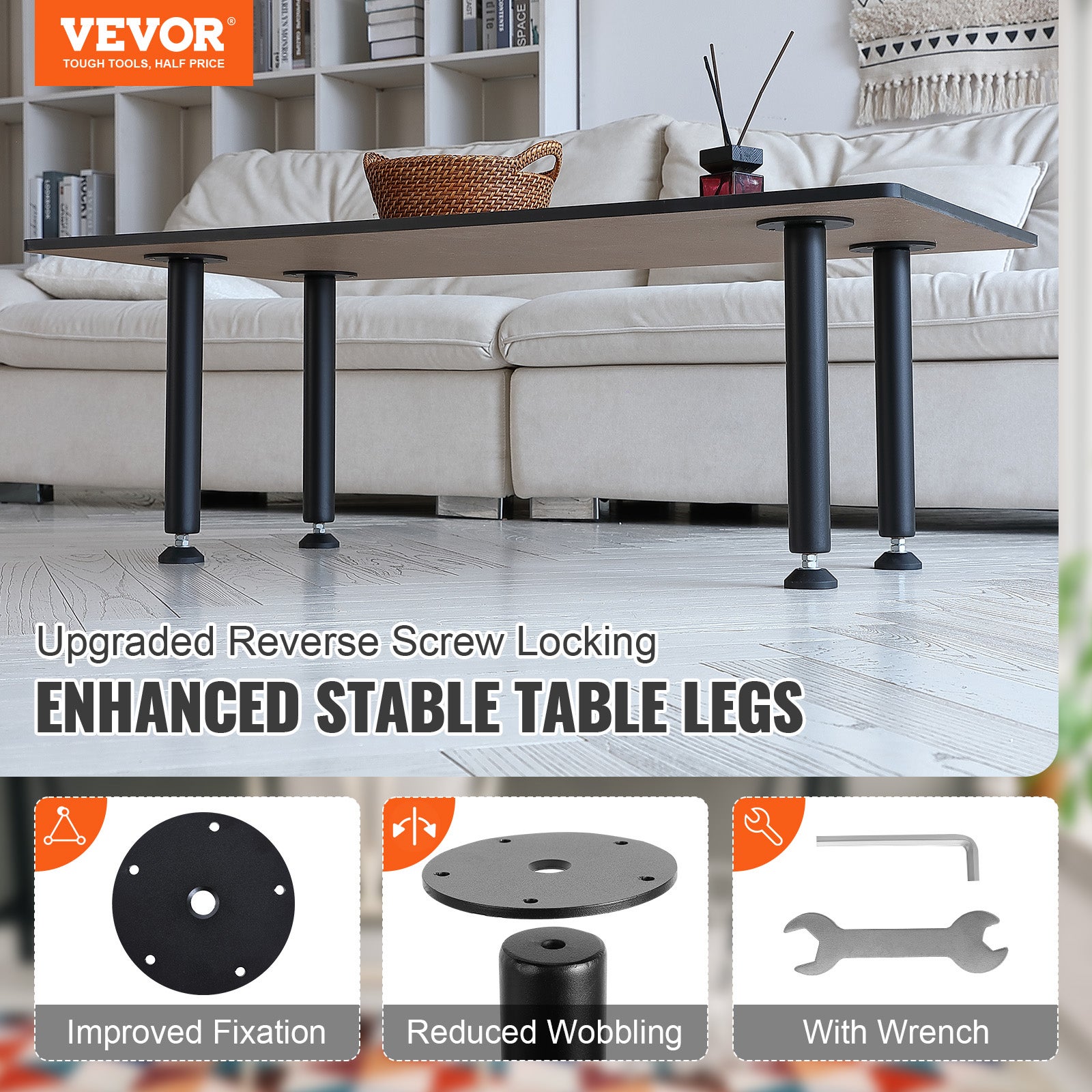 Pied de Table VEVOR 4PCS Pieds de Bureau Réglables 40,6 cm Acier Massif Capacité de Charge 544 kg Installation Rapide Pieds de Meubles Noirs - 2