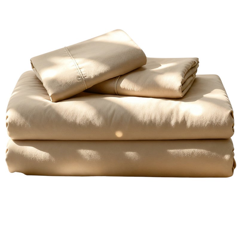 Juego de Sábanas 100% Algodón | 4 Piezas | Bajera Ajustable 30 CM | 2 Funda Almohada Boca Abierta | Hipoalergénico, Absorbe Humedad | Beige Cama 180 - 8