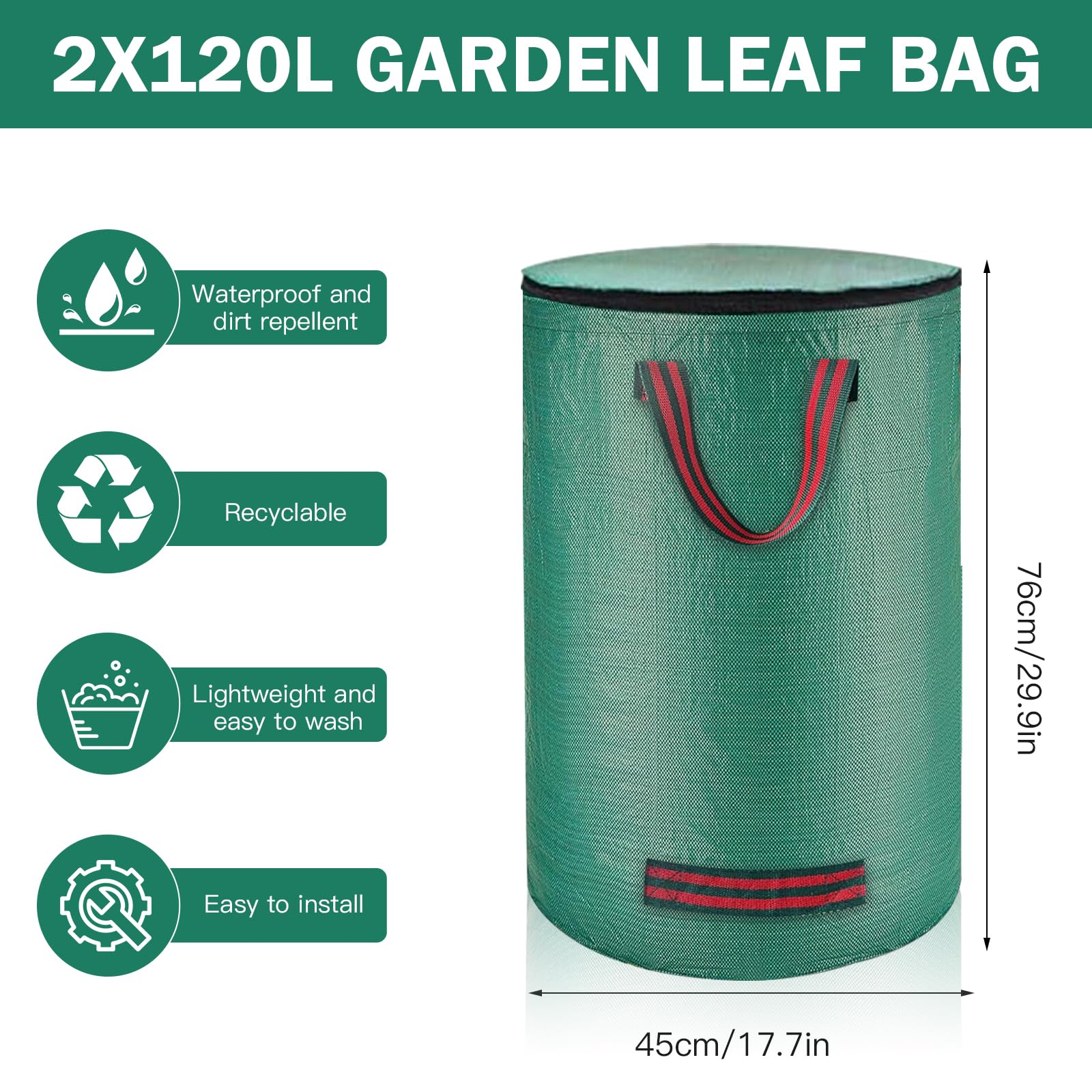 Sacco Per Rifiuti Da Giardino Da 120 L – 2 Pezzi Con Coperchio, Impermeabile E Pieghevole, Per Foglie E Erba