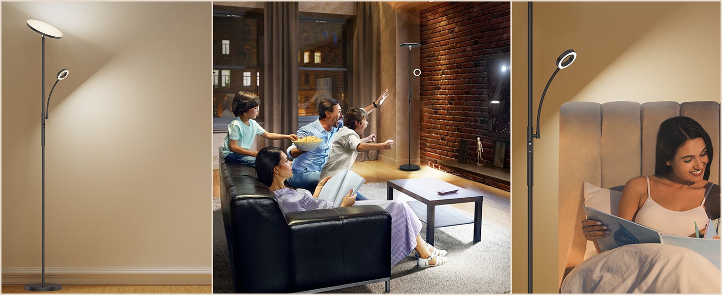 Amdelne Lampadaire LED, 30W+5W 2500LM, dimmable et contrôle des couleurs 3000K-6000K, avec télécommande magnétique Noir - 9