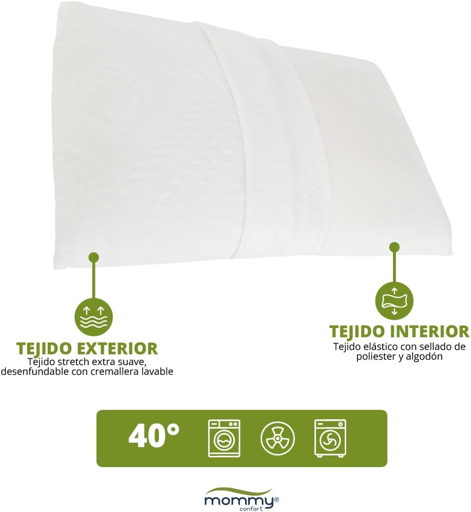Almohada Infantil Viscoelástica 90x35x6cm – Almohada Transpirable para Niños 2–8 Años – Almohada Cuna Bebe + Cama 90cm – Hipoalergénica+Suave+ Lavable - 4