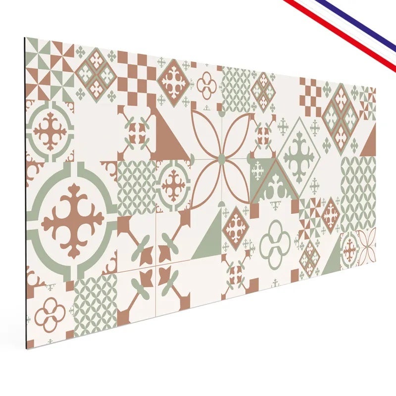 Fond de hotte en aluminium - effet carreaux de ciment vert terracotta - 70x60 cm - 4