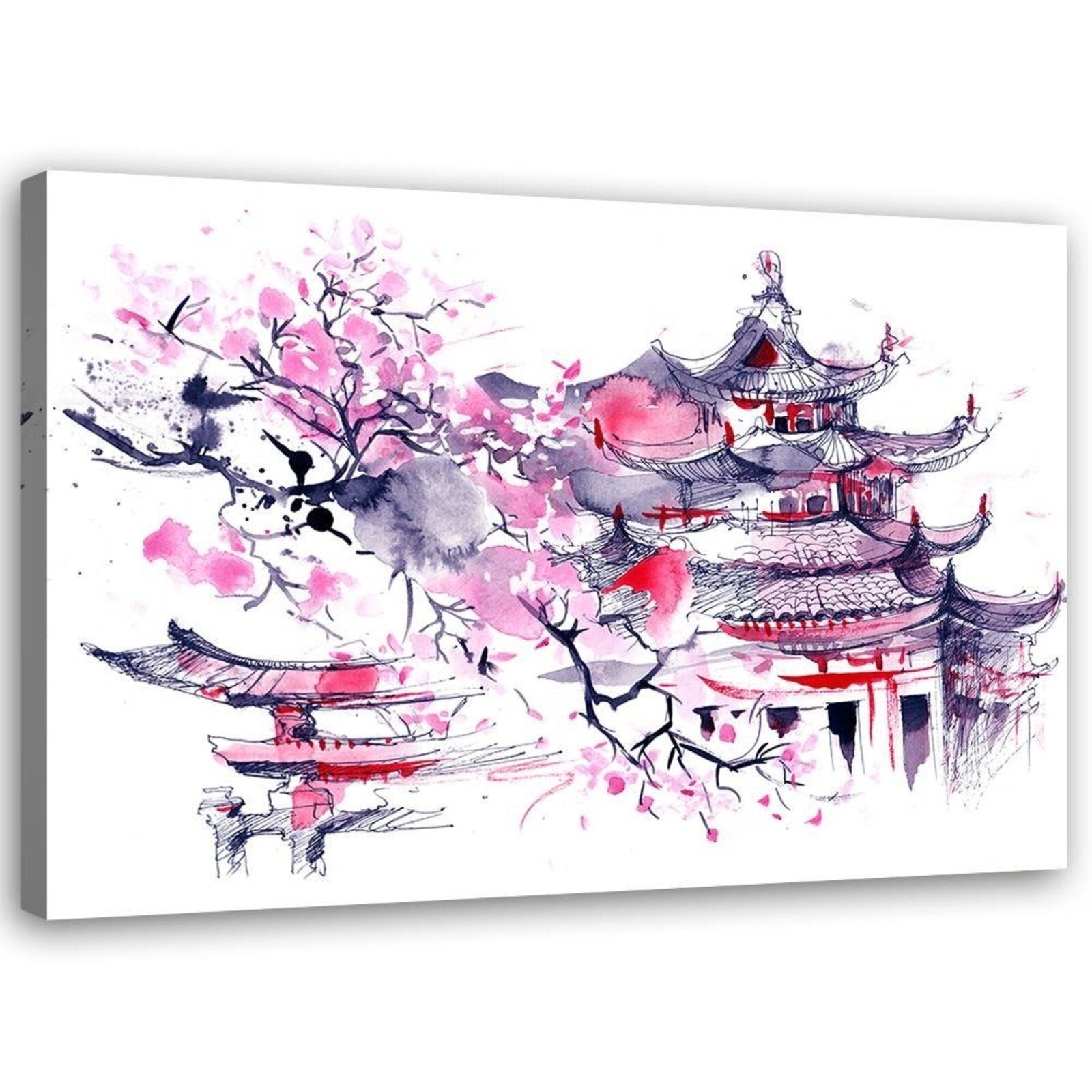 Obraz na płótnie, Japonia pagoda akwarela 120x80