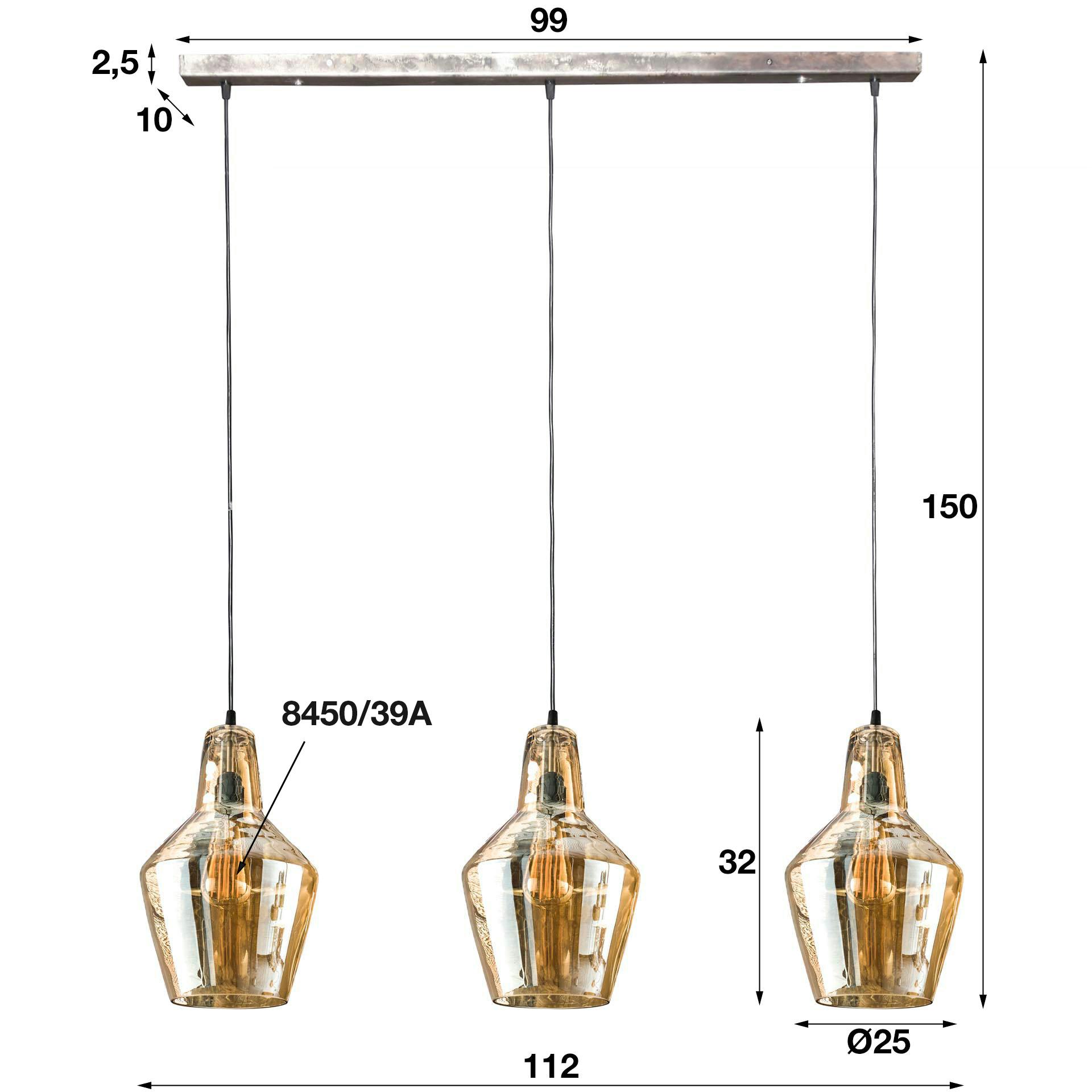 Suspension vintage en verre ambré 3 lampes LUCKNOW - 4