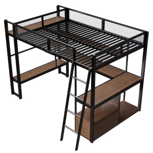Lit Mezzanine 2 Place avec LED, Lit Superposé Enfant 140x200 avec fnombreux rangements et poste de travail intégré,Noir(Sans Matelas) - 8