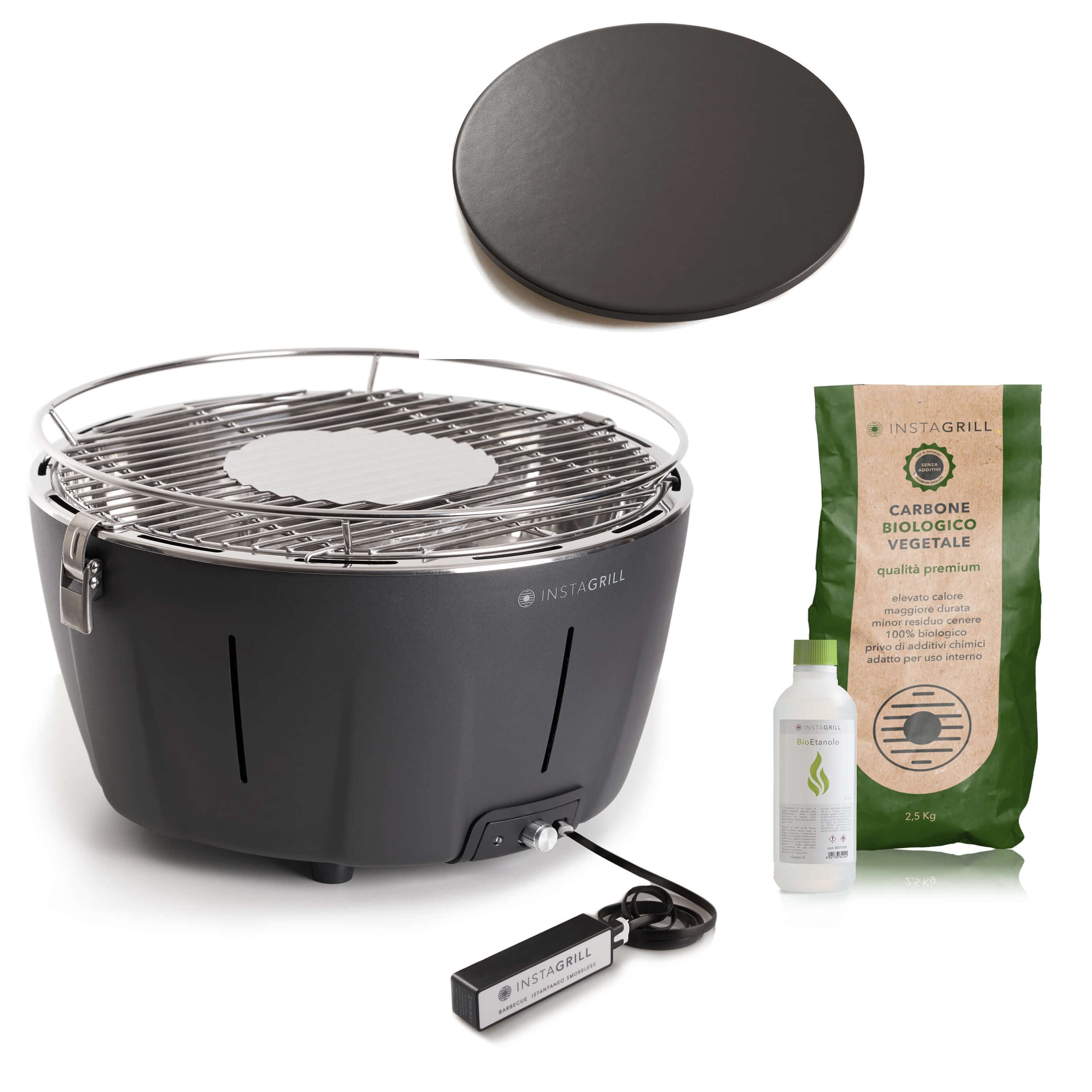 Barbecue A Carbone Portatile Rotondo Crystals 41 Cm - Colore Nero Antracite - Per Giardino E Camping