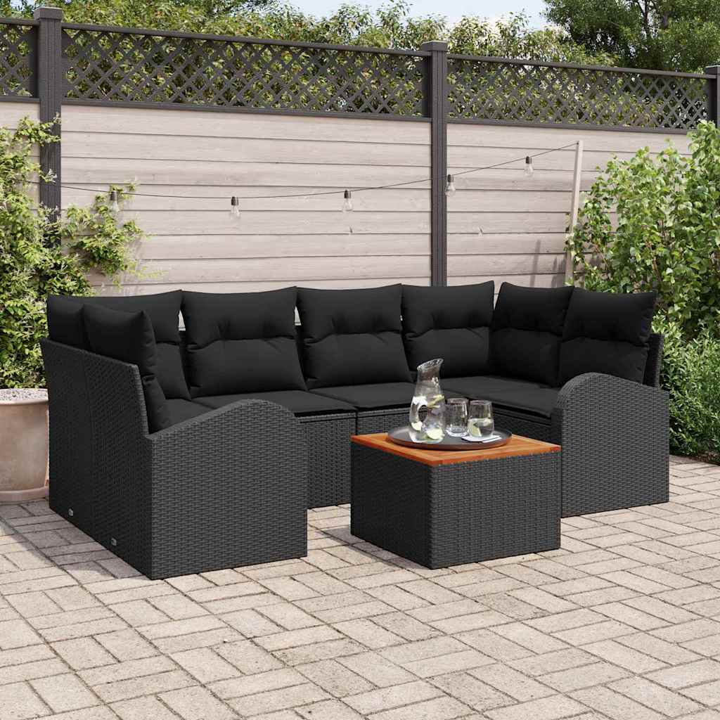 Zestaw Sof na Ogród z poduszką 7 pcs Czarny polirattan vidaXL