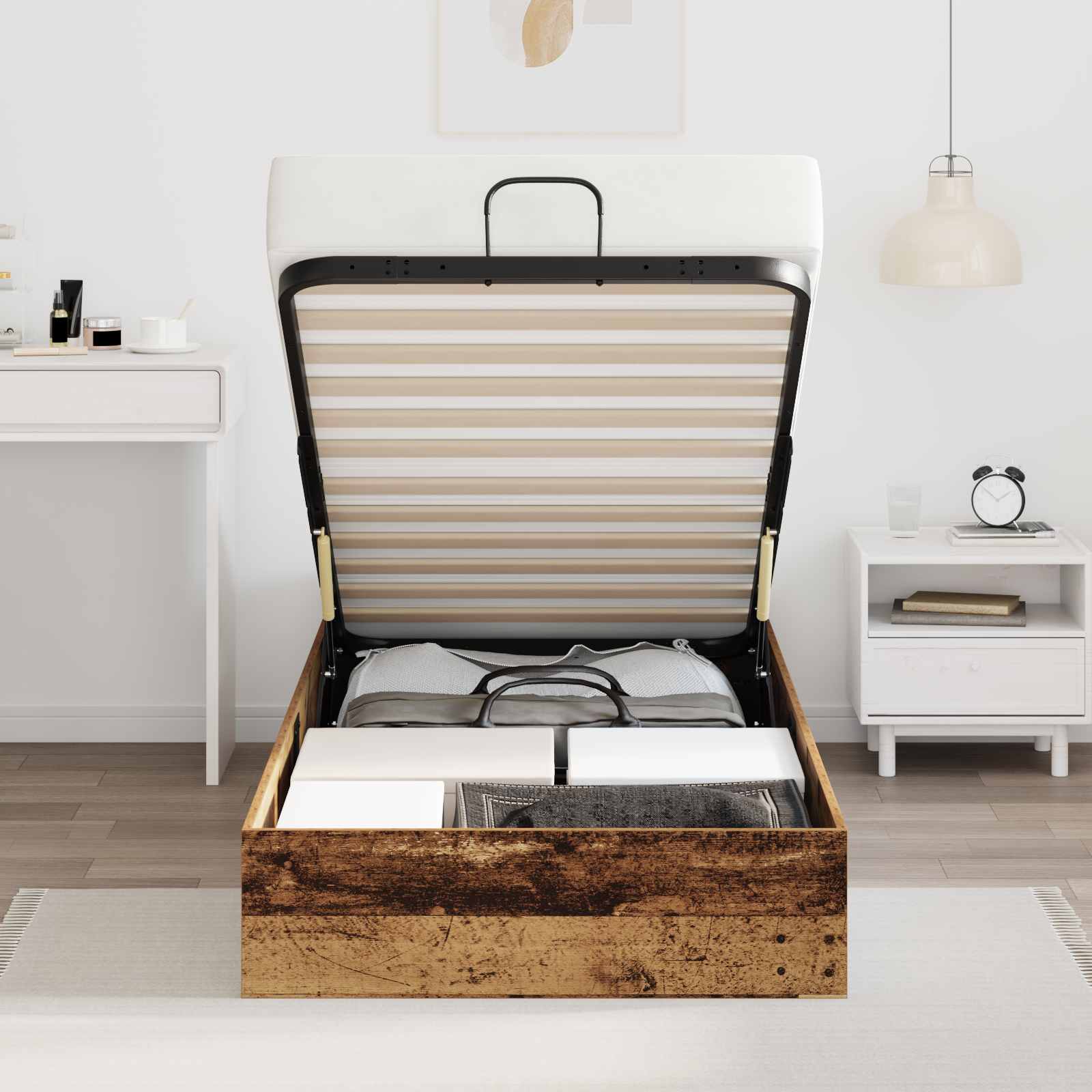 Cadre de lit ottoman avec rangement bois ancien 203 x 90 x 25 cm - 4