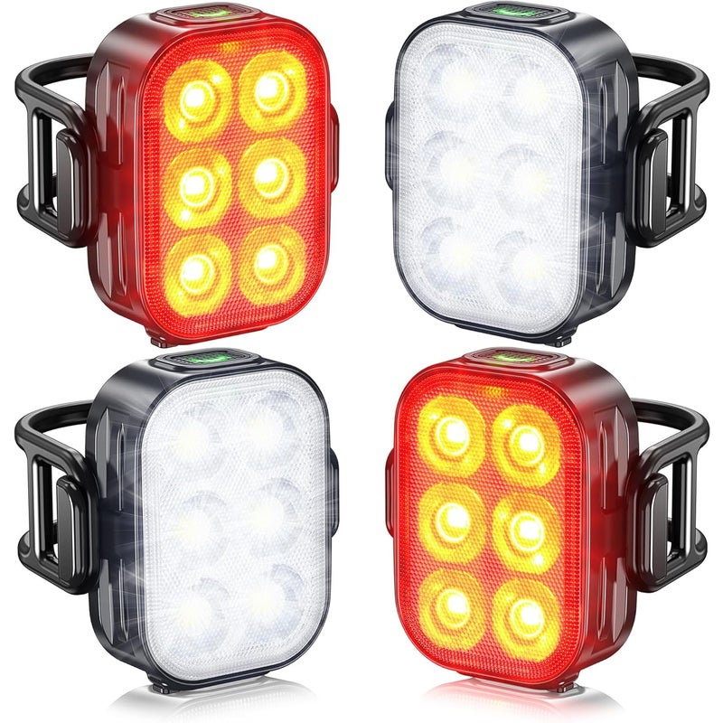 Lampki rowerowe przednie i tylne, IP65 wodoodporne, ładowane przez USB, wyposażone w 6 super jasnych diod LED, 4 + 6 trybów oświetlenia