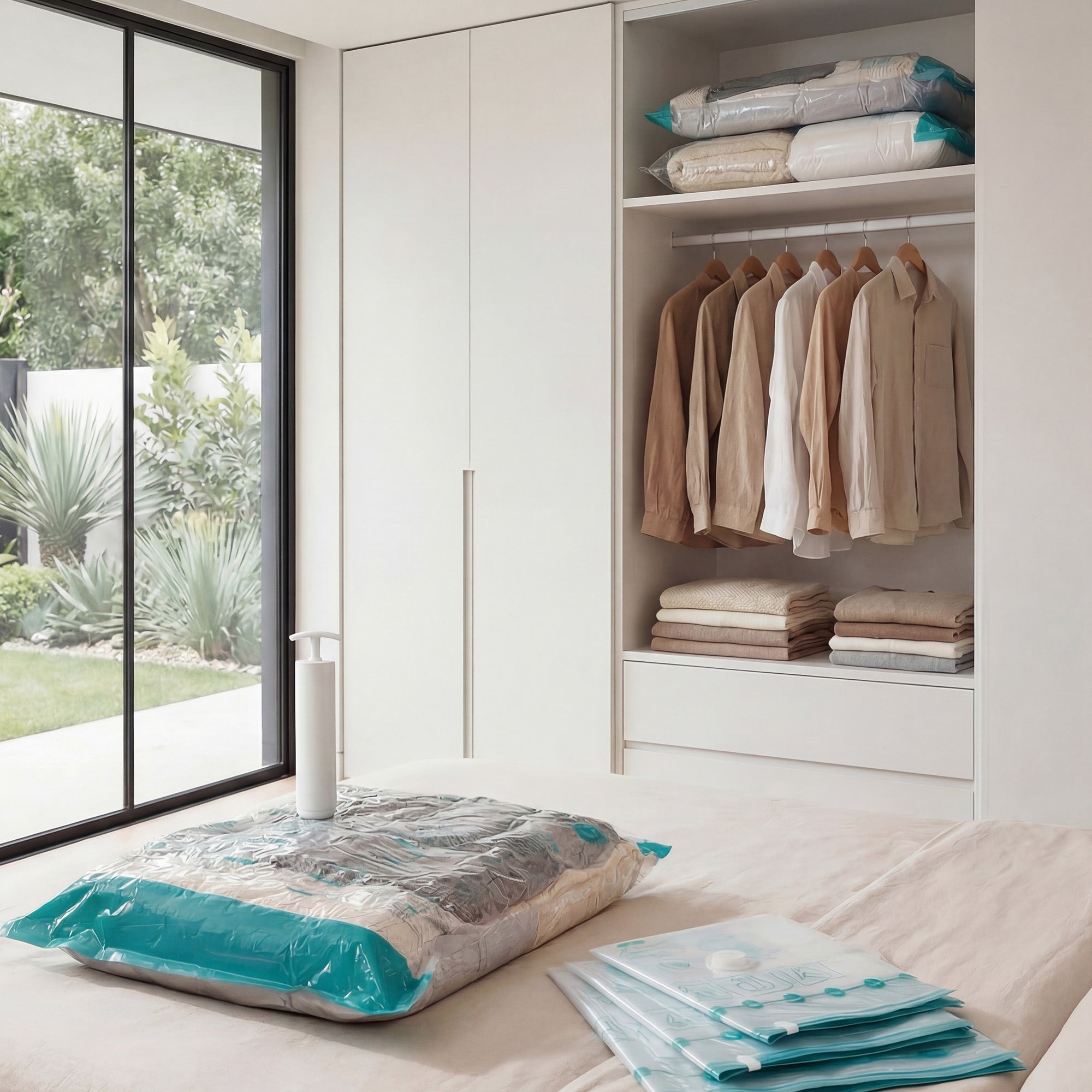 Sacs de Rangement sous Vide, Lot de 8, Réutilisables, Rangement pour Draps et Vêtements, Transparent - 2