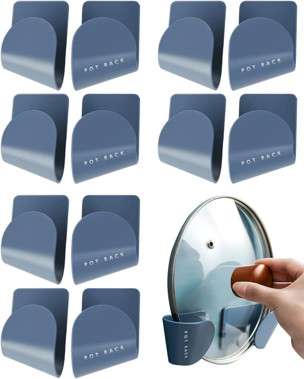 Organizer na pokrywki do garnków, 6 par regulowanych uchwytów ściennych na pokrywki