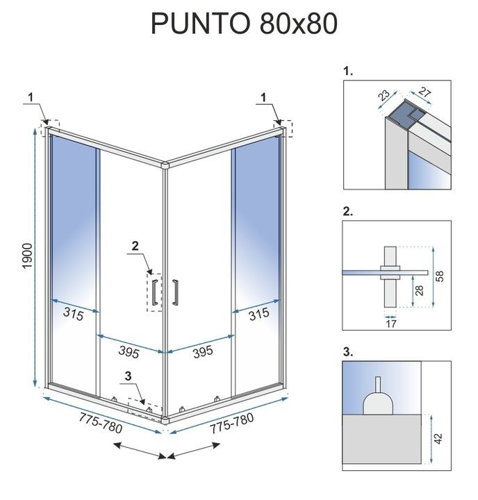 CABINE DE DOUCHE REA PUNTO 80X80 BLACK - 7