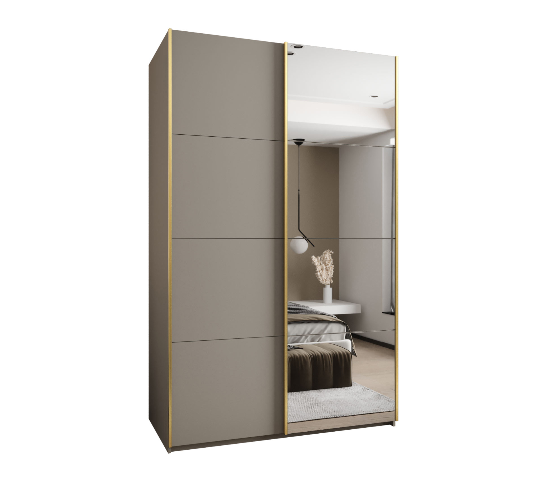 Szafa przesuwna wysoka Lux 3 150 x 64 x 245,5 cm kaszmir + kaszmir + u. złoty - Abiks Meble