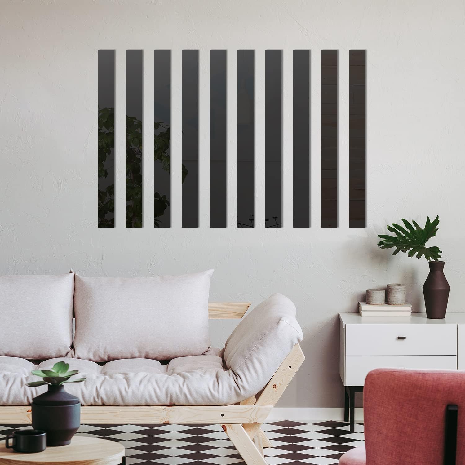 Zestaw 5 bezramowych, akrylowych, wyjmowanych luster, 50 cm, do dekoracji domu, salonu lub sypialni (10 sztuk) (czarne)