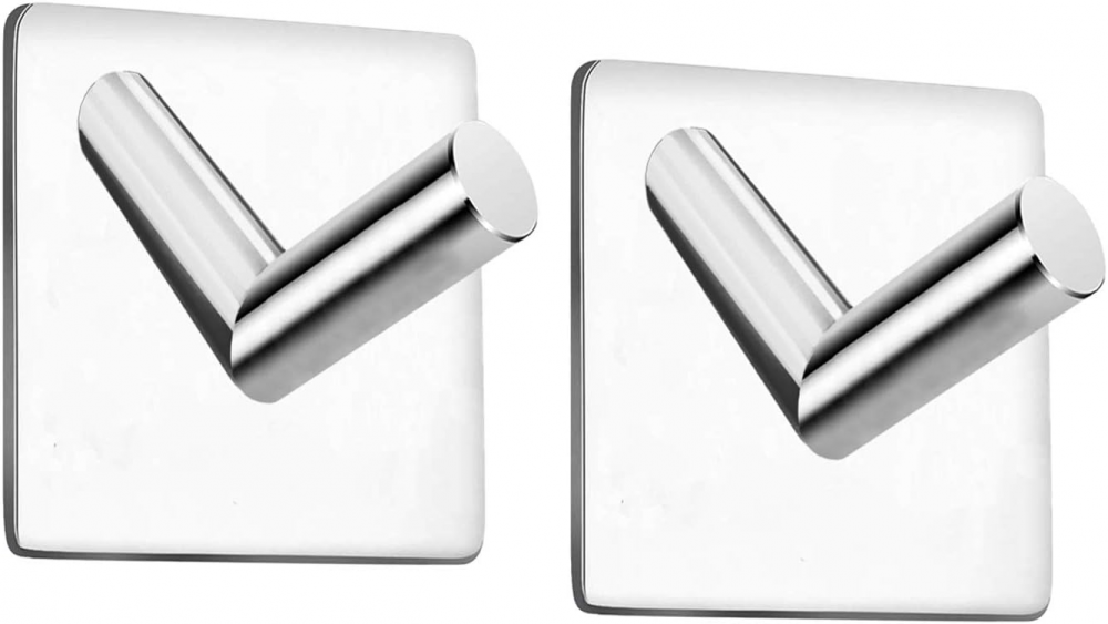 Haczyki ścienne samoprzylepne 3M, wieszaki na ręczniki ze stali nierdzewnej do łazienki, kuchni, szafek, chromowane kwadratowe, 2 sztuki