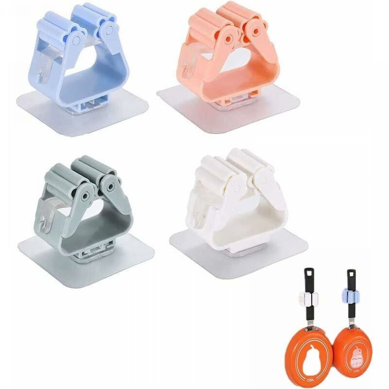 Hak, PCV,Uchwyt ścienny na miotłę, 4 sztuki, niebieski, różowy, szary, biały