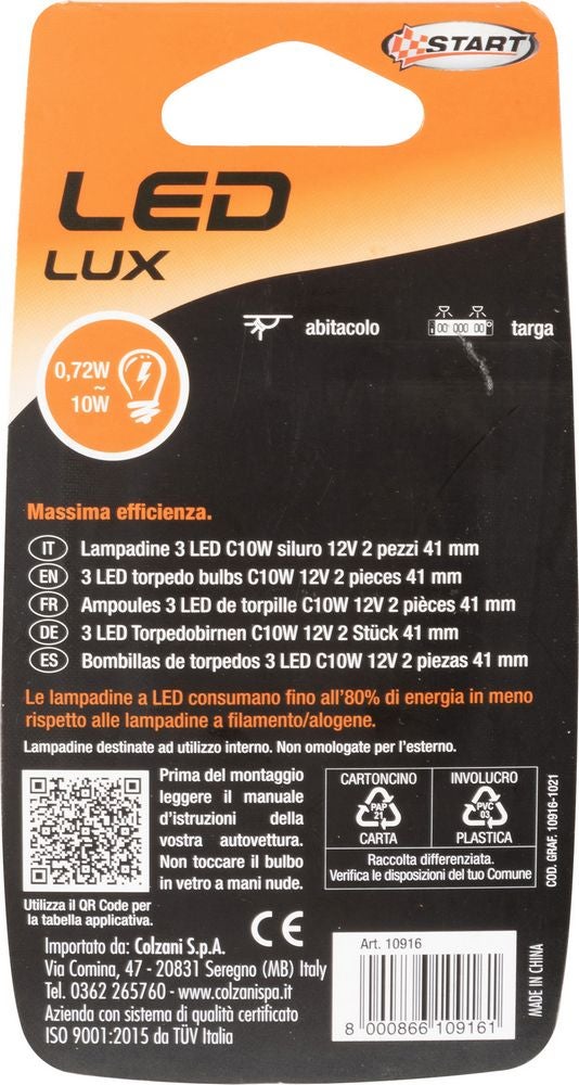 Lampadine siluro auto 3 Led 12V 10W due pezzi 41 mm illuminazione targa macchina - 4