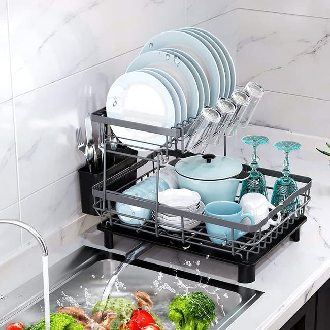 Scolapiatti da Cucina da Appoggio per Lavandino,Estensibile,Salvaspazio,in Metallo Laccato a Polvere Nero Antiruggine P27,5xL60-103xH80 2 Ripiani | Leroy Merlin Scolapiatti da Cucina da Appoggio per Lavandino,Estensibile,Salvaspazio,in Metallo Laccato a Polvere Nero Antiruggine P27,5xL60-103xH80 2 Ripiani | Leroy Merlin