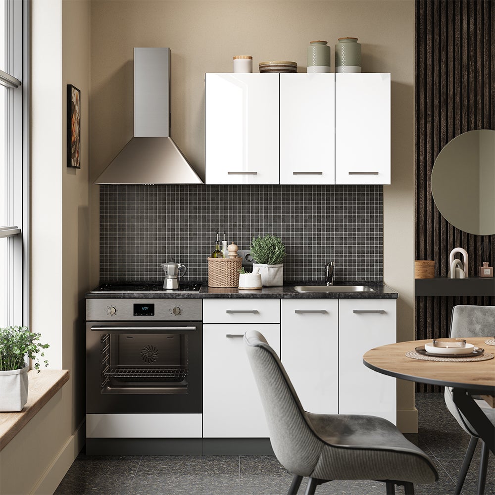Vicco Pojedyncza kuchnia R-Line, Biały wysoki połysk/antracyt, 160 cm z szafką pod piekarnik i zlewem bez BL - 3