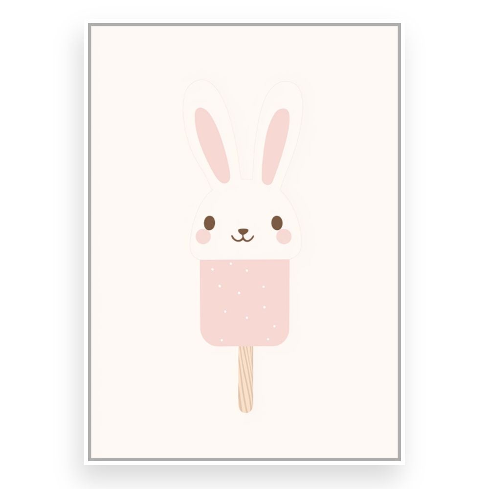 Tableau imprimé et encadré pour enfants 'Lapin glacé mignon' / 100x140cm / Cadre Blanc / Fabriqué en France / Toile murale / DADA ART - 3