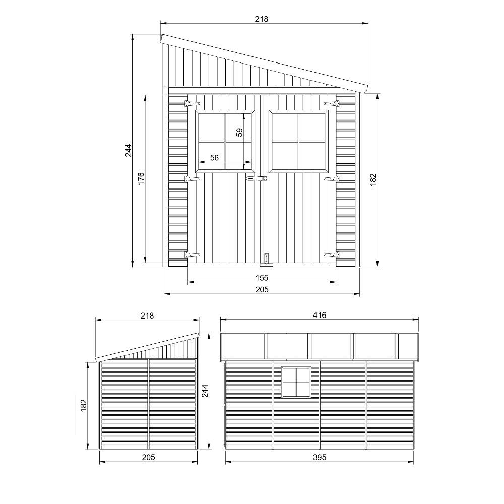 Abri de Jardin en Bois Naturel(avec paroi latérale) - Stockage extérieur avec fenêtres-H244x218x416 cm/8 m2, hangar en bois naturel - TIMBELA M340A - 7