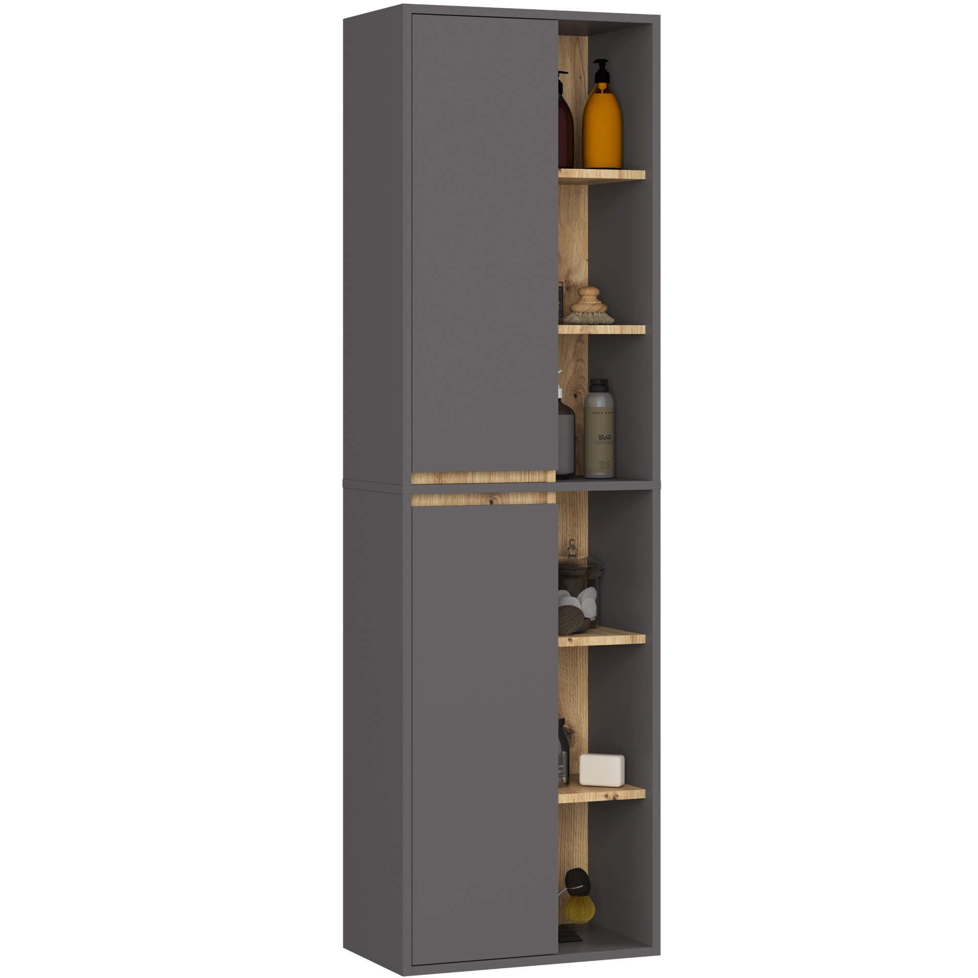 Szafka łazienkowa wisząca AKORD VAMI Grafit Szary, Dąb Artisan 50 cm 2 drzwi 10 półek 50x170x30 cm