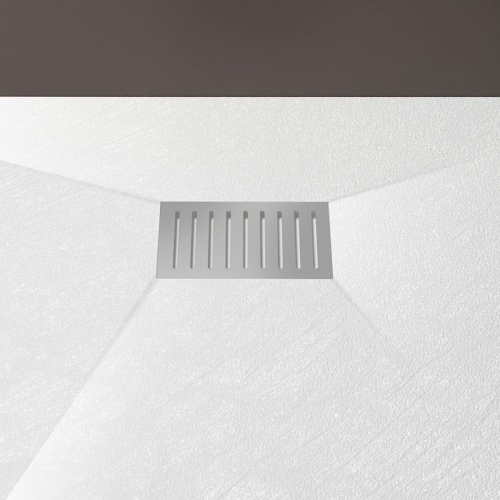 Receveur de douche Blanc Effet Pierre 90x140 cm et Grille décor Linéaire en Inox - 8