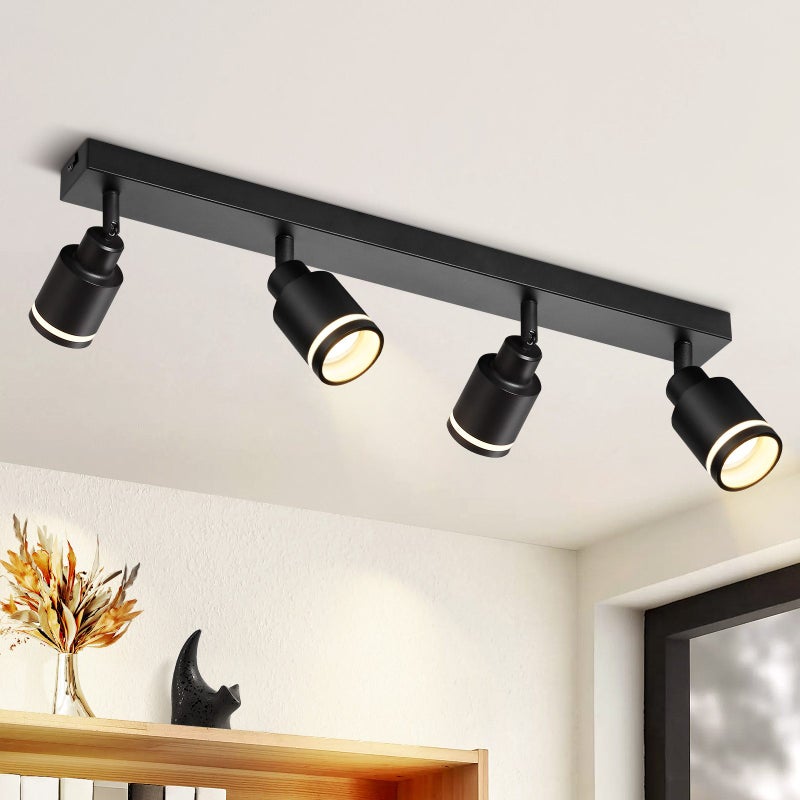 ZMH Nowoczesna czarna lampa sufitowa: 4 regulowane metalowe reflektorki, żarówki GU10, do sypialni, jadalni, żarówki nie są dołączone