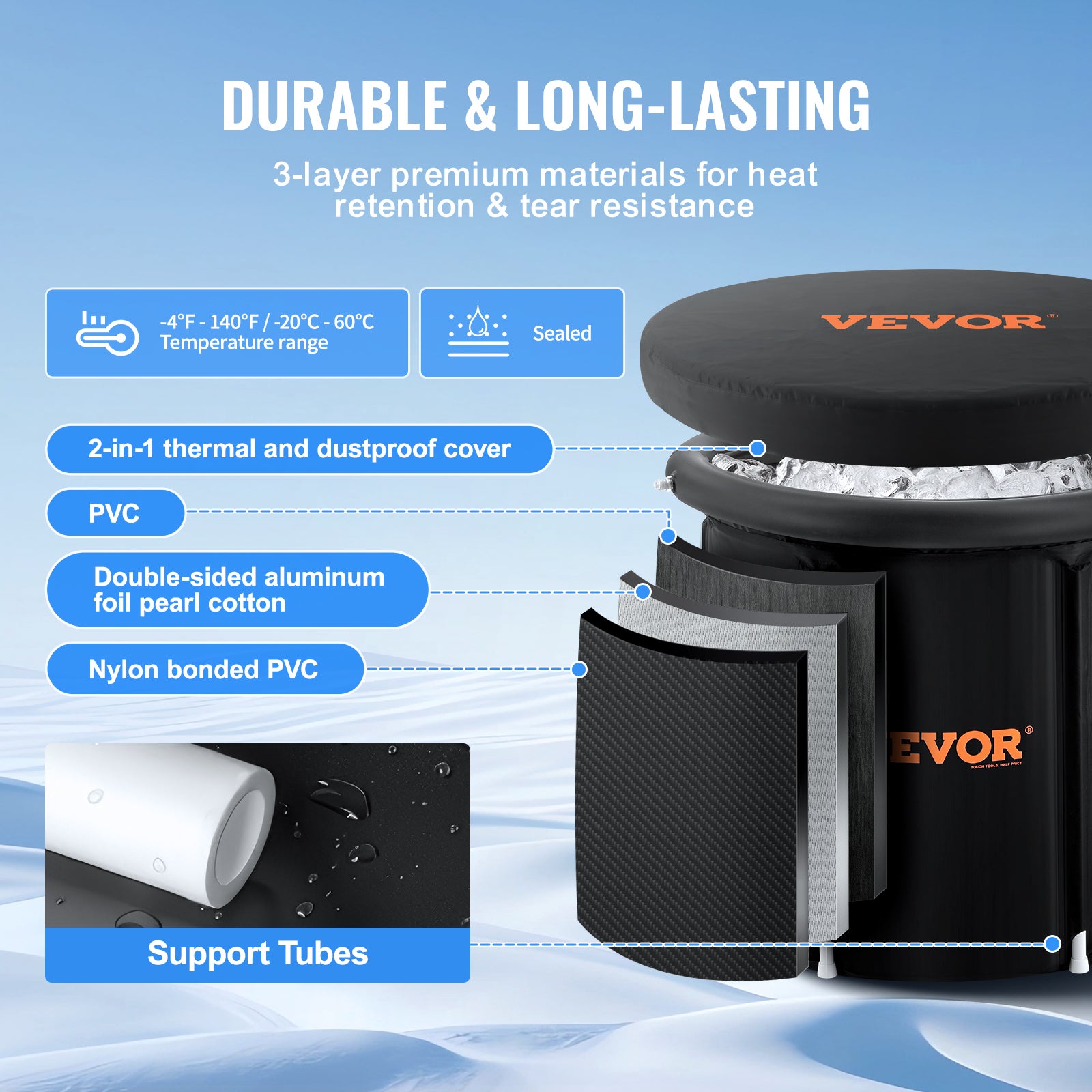 wanna lodowa beczka na lód sportowiec terapia zimną wodą nadmuchiwana 90x75cm 370L VEVOR - 3