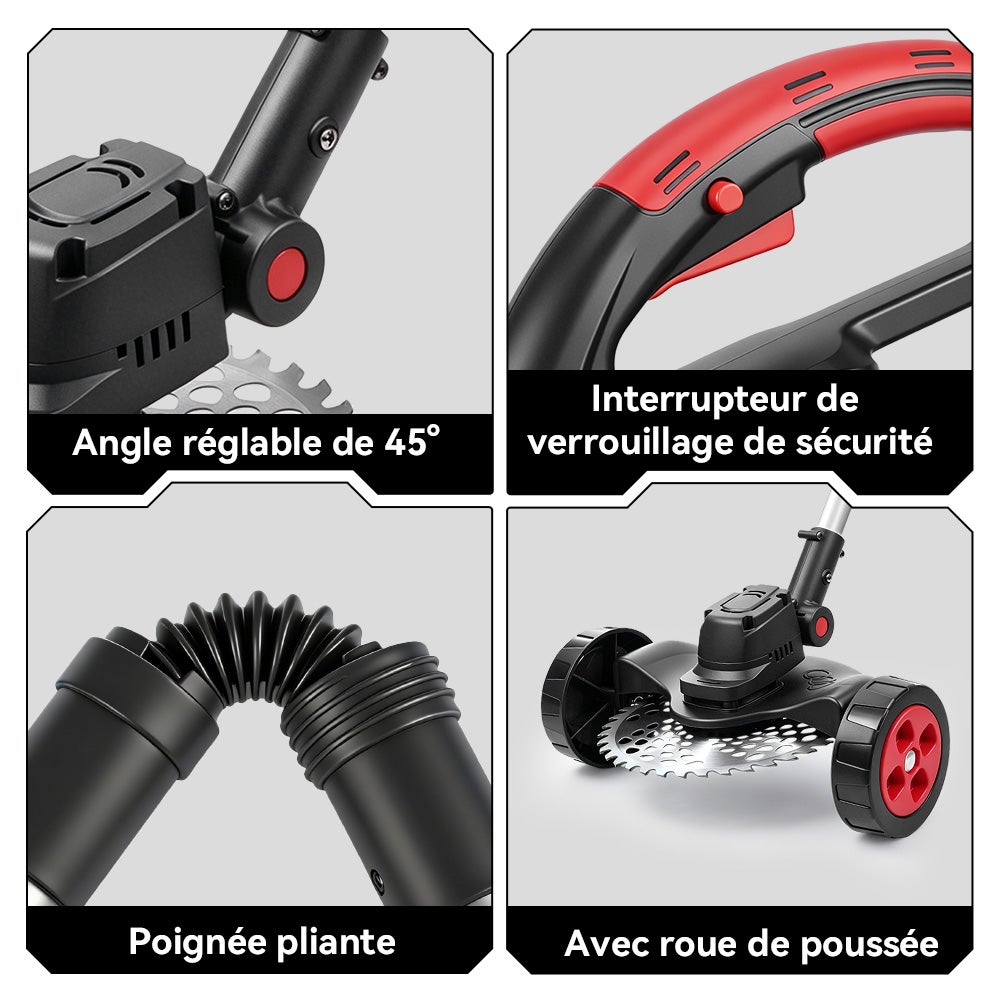 ONEVAN Coupe-bordures sans fil,21V,L30 cm,Manche pliable 135 cm,2 batterie 4.0Ah - 4