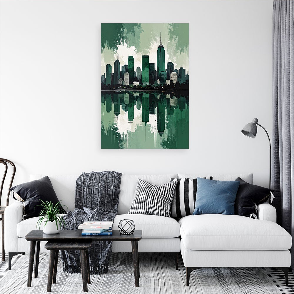 Obraz do salonu sypialni biura, Nowoczesne Miasto Budynki zielony 60x90 - 2